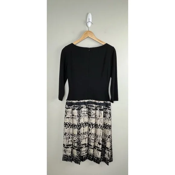 David Meister Women's Midi Dress Modest Old Money 3/4 Sleeve Black Tan Sz 6 - Picture 2 of 8